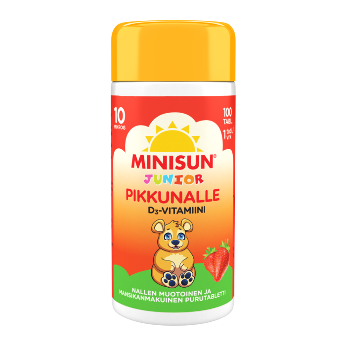 Minisun D-vitamiini Mansikka Nalle jr.10 mikrog 100 PURUTABL kuva 2