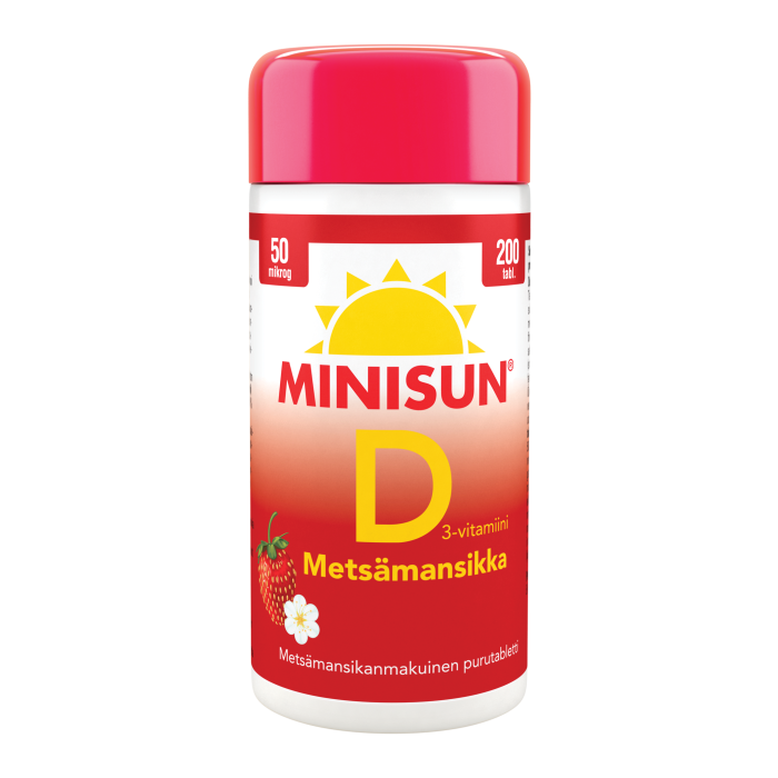 Minisun D-vitamiini Metsämansikka 50 mikrog 200 tabl